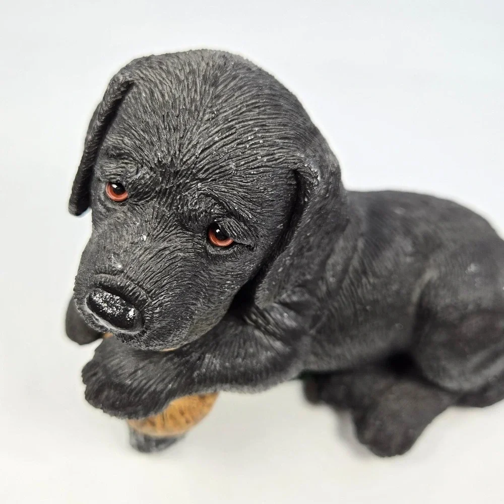 Vintage Living Stone Black Lab Hunting Dog Puppy Figurine with Duck Decoy 1996